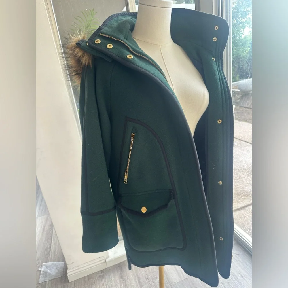 J Crew Summit Parka in Italian Stadium Cloth Wool Dark Forest. Size 00 - Picture 3 of 13